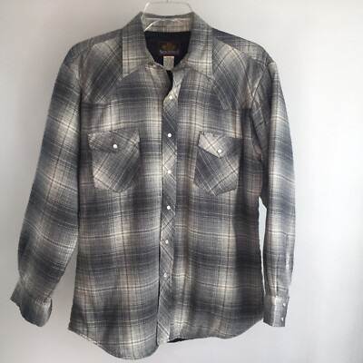 VTG Sedgefield L Flannel Jacket Grey Pearlsnap Plaid Field Coat Quilted Liner