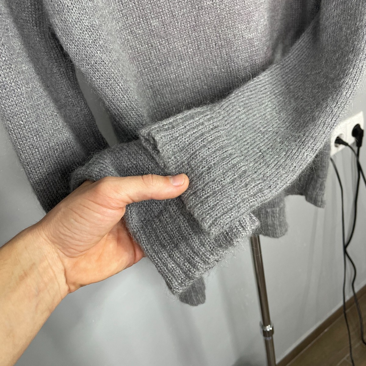 Our Legacy Mens Gray Moheir/Polyamide Blend Knit Crewneck Sweater 