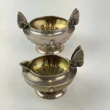 Antique Solid Silver Sugar Bowl & Milk Jug Thomas Goodfellow Butterfly Handle