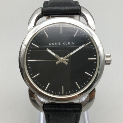 Anne Klein Watch Unisex 38mm Silver Tone Black Leather Band  display picture 3