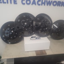 WHEEL TRIMS 15" BLACK GLOSS PLASTIC MOTORHOME VANS HORSEBOX SET 0F 4 3.5 ton