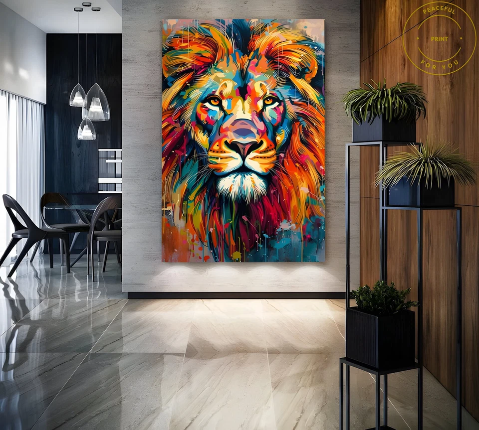 Плакат с головой льва холст настенное искусство поп-арт печать лев граффити искусство холст 32 - Изображение 2 из 4
