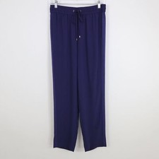 ST. JOHN Cropped Pants S Small Blue Pull-On Tuxedo Stripe Drawstring Casual