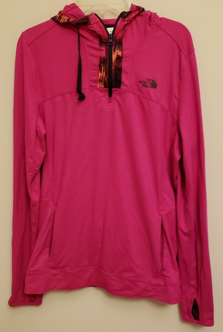 The North Face Womens Nylon Blend Long Sleeve 1/4 Zip Pink Hoodie Size Medium