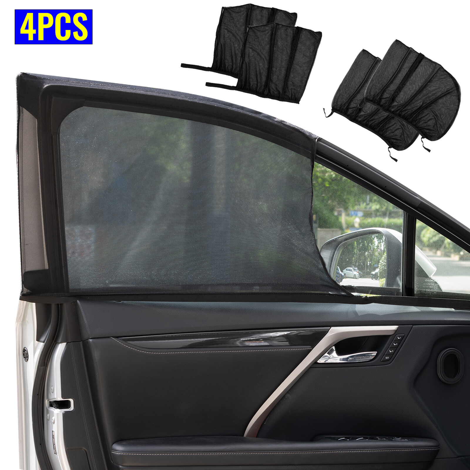 4X Car Side Front Rear Window Screen Sun Shade Cover Mesh Bugs Net UV Protection
