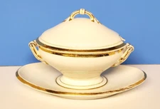 Antique C. F. Haviland France Gravy Boat Attached Under Plate Oval White