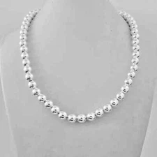 925 Sterling Silver Hollow Bead Necklace - 8 mm bead diameter 16/18/20 inch