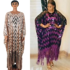 African Women Sequin Batwing Sleeve Maxi Dress Party Cocktail Evening Loose Gown