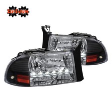 97-04 Dakota 98-03 Durango 1pc Headlights Wled Drl Crystal Black Housing Sport