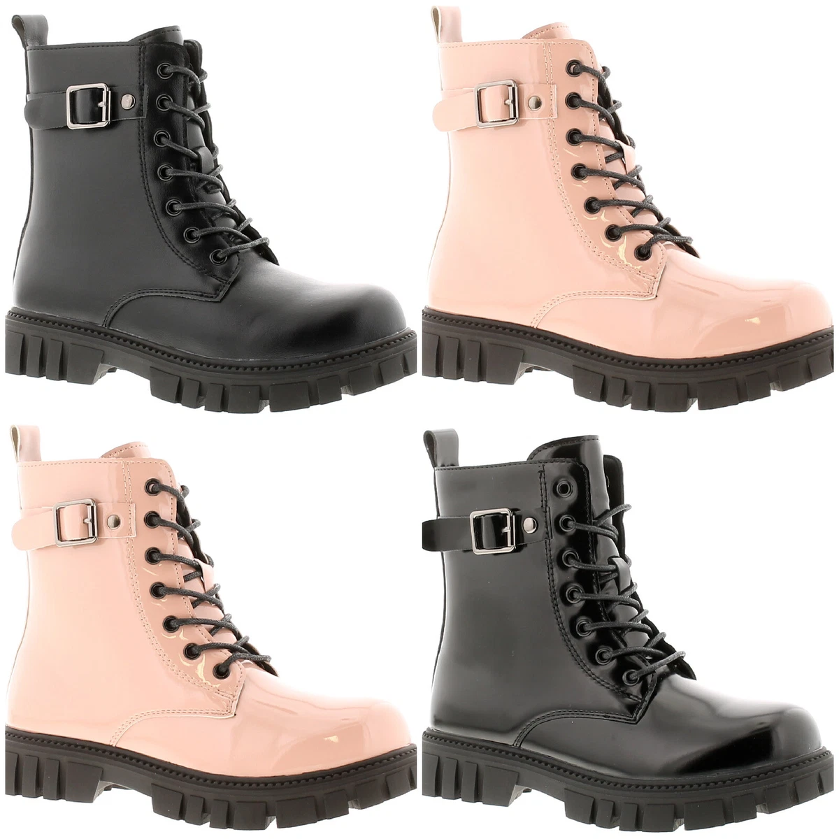 GIRLS GOTH GRUNGE EMO PUNK BIKER ANKLE BOOTS LACE UP SIDE ZIP TEENS UK SIZE 13 4