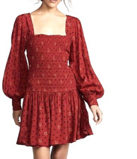 Free People Mini Dress Floral Print in RUBY red COMBO Two Faces Size XS $128 NEW
