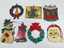 Christmas Stained Glass Ornaments Suncatchers Vintage Lot Of 7 D74