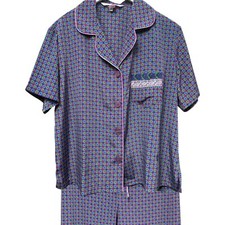 Victoria's Secret Pajamas Top Pants Set Medium Purple Foulard Print Loungewear