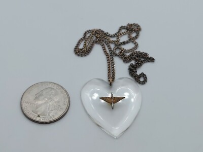 Vintage WWII Sweetheart Clear Lucite Air Forces Pendant Necklace