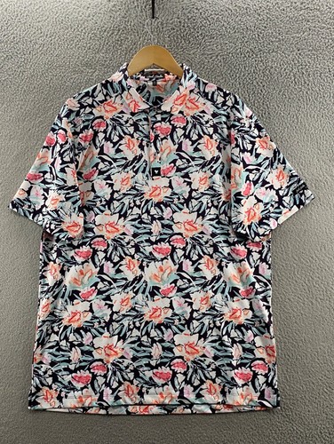 Bad Birdie Poloshirt Herren 2XL XXL Blau Rosa Blumen Performance Golf Golfen