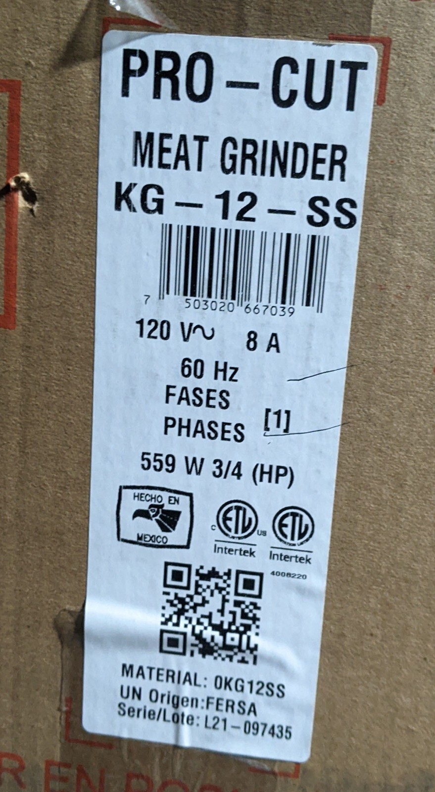 ProCut KG12SS 12 Stainless Steel Electric Meat Grinder 115V, 3/4