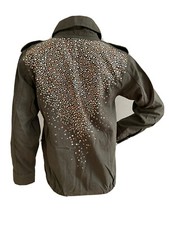 Topshop Petite Khaki Cotton Crystal Studded Parka Army Jacket Uk 6 Eu 34 Us 2 Xs