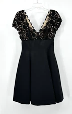 vintage 90s VICTOR COSTA NAHDREE dress cocktail fit flare lace party black 4
