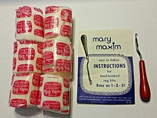 lot MARY MAXIM Instructions, 6 white Latch RUG YARN paks, BOYE latch rug hook