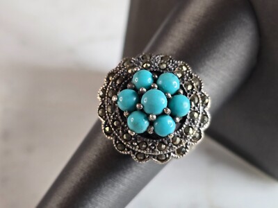 Womens Vintage Estate Sterling Silver Turquoise Ring E7610