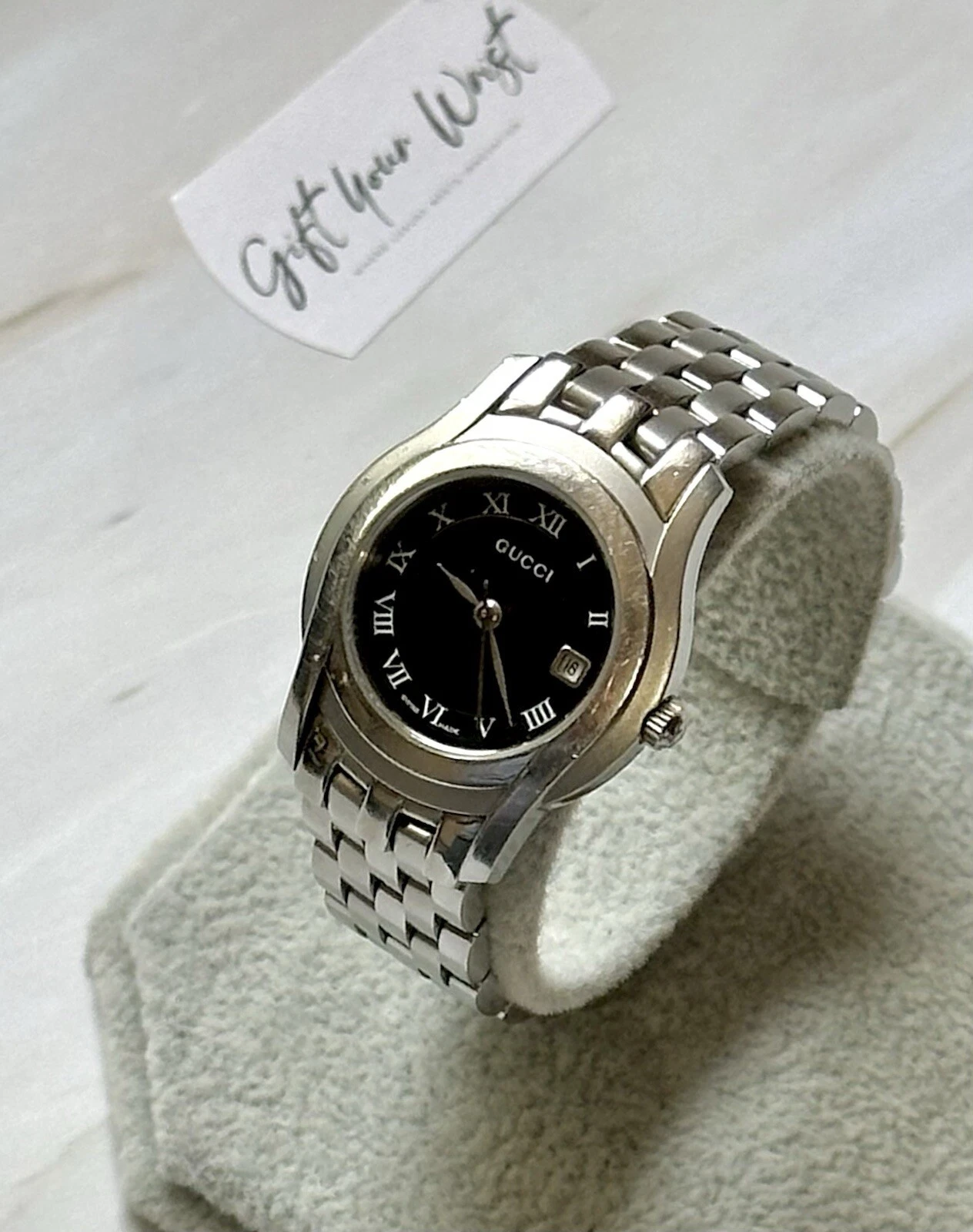 Montre de luxe femme Gucci 5500L cadran à chiffres romains acier inoxydable argenté 27 mm