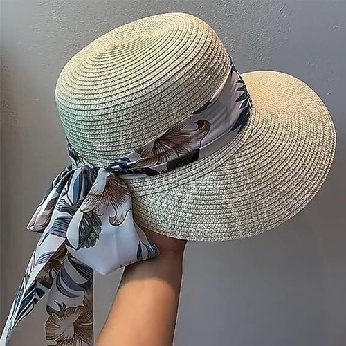 Damen Frauen Sommer Sonne Strand Strohhut Faltbar Große Krempe Hüte Schleife Neu - Bild 6 von 19