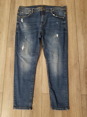 Zara Men's EUR 46 USA 36 Distressed Medium Wash 5 Pocket Blue Jeans 26'' Inseam