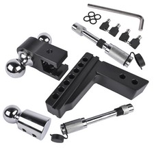 Black Adj. Trailer Hitch Fits 2" Receiver, 6" Drop/Rise Heavy Duty Aluminum