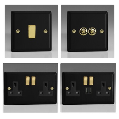 Varilight Vogue Matt Schwarz & Messing Lichtschalter, Steckdosen, LED Dimmer etc