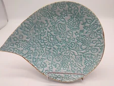 Studio B Leaf Trinket Dish my Magenta Turquoise Gold Rim  6 inches diameter