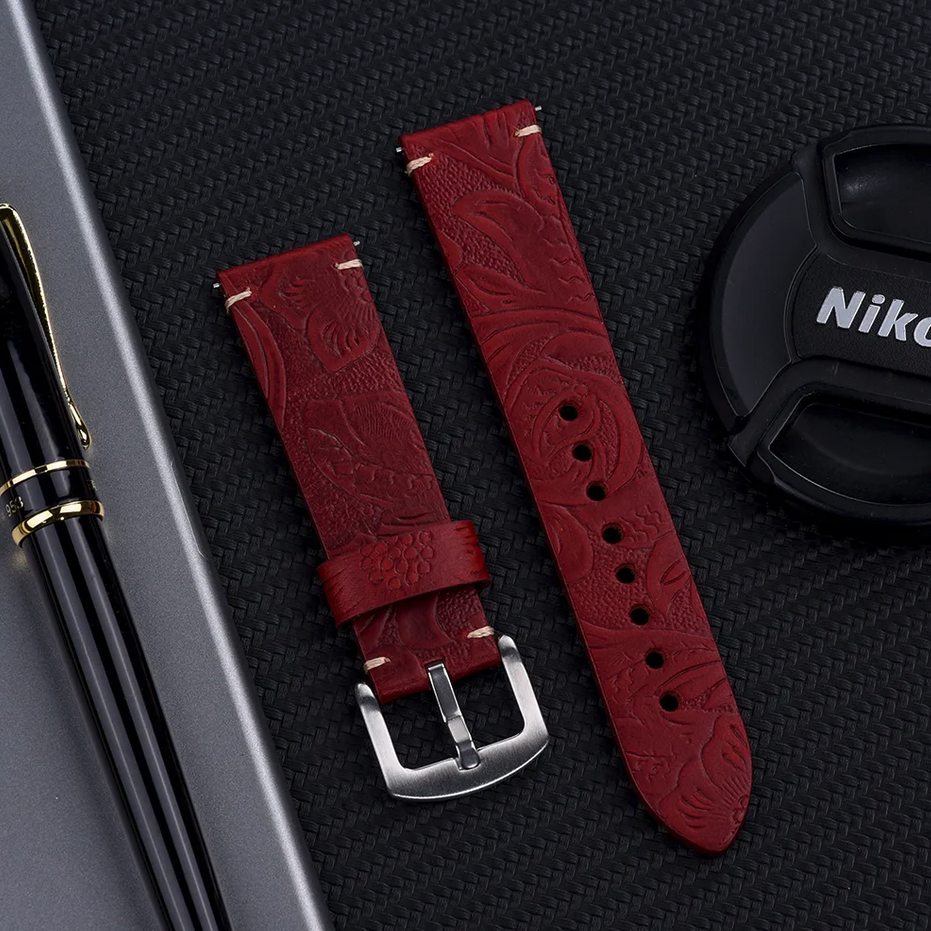 Cinturino Per Orologio Militare Mimetico Verde Scuro In Pelle - Foto 12