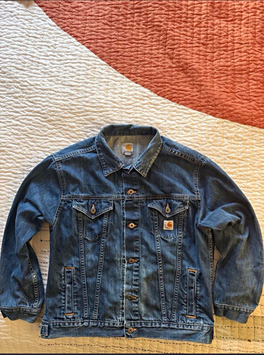 Carhartt Men's Blue Jacket L Regular Button Front Pockets Workwear J291 ABL
