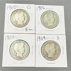 Lot of 4 Barber Half Dollars 1905-O 1906 1907 1909-S 90% Silver US Coins
