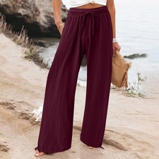 Summer Ladies  Loose Plain Wide Leg Pants Casual Trousers Plus Size