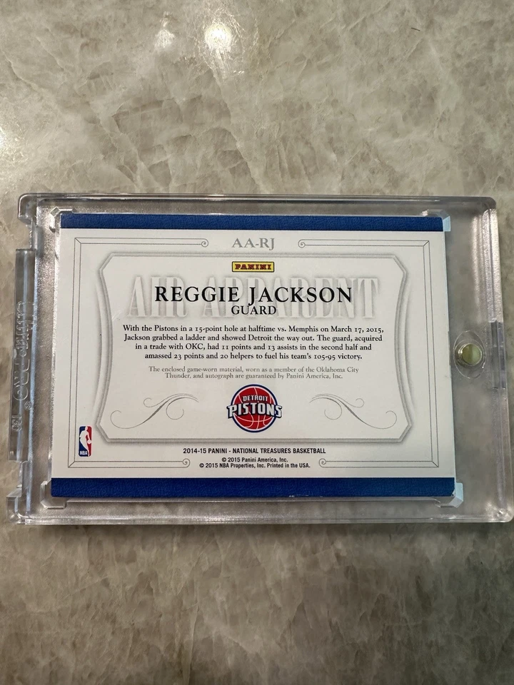 Parche de camiseta 2014-15 National Treasures Reggie Jackson Air Apparent automático/49 SP Foto 4 de 4