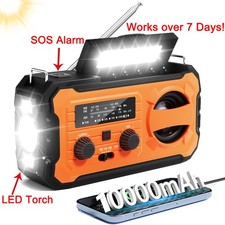 100000mAh Wind Up Solar Radio Hand Crank Emergency FM/AM Power Bank LED Torch