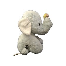 Vintage 70's EDEN Plush Elephant Blue White Musical Works 8" Head Moves Plays