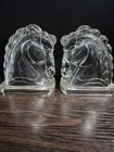 Pair Of Vintage Glass Horse Head Bookends Federal Glass Style