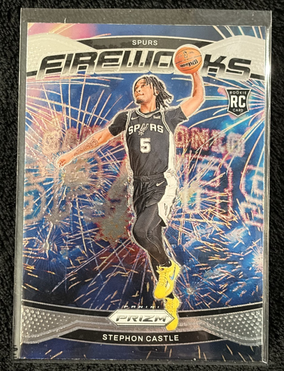 2024-25 Panini Prizm Fireworks Stephon Castle #13 Silver Prizm RC Spurs