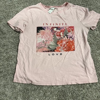 H&M Women's Pink Graphic Tee INFINITE LOVE Size XS
