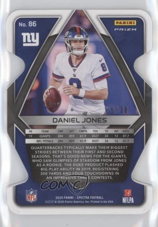 2020 Panini Spectra Neon Green Prizm Die-Cut /30 Daniel Jones #86 - Image 2 of 2