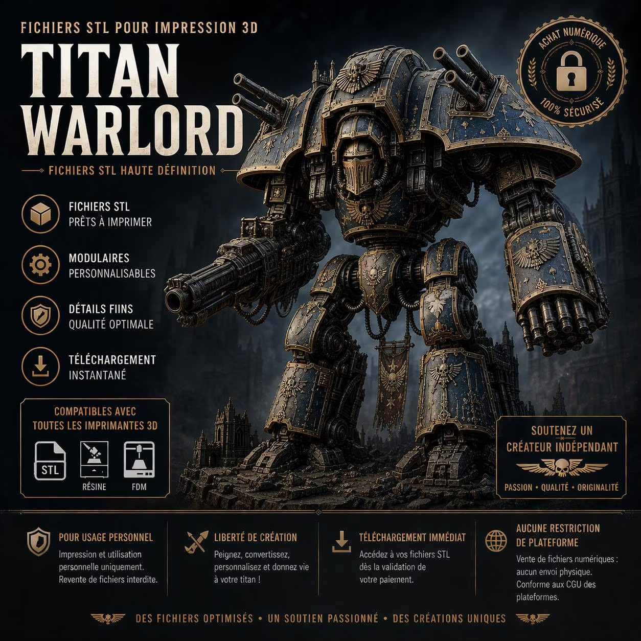 Fichier STL Titan Warlord créez votre robot géant W40K 28mm sans limite de taille