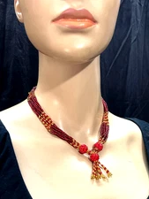 Nnp119 Tribal Ethnic multicolor Pote Bead Gypsy Style Handmade strand Necklace