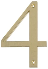 4-Inch Flush-Mount Polished Brass House Number 4 for Home Address Display