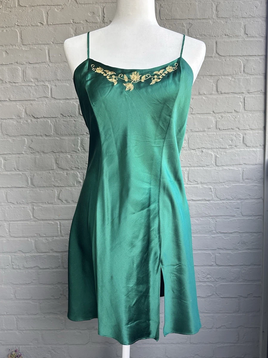 green silk night dress 100% Sleepwear Gowns for Women for sale Highlight: