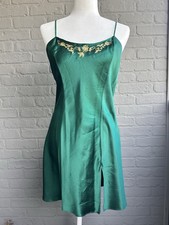 Vintage Victoria's Secret Green Silk Y2K Slip Adjustable Straps Embroidered M