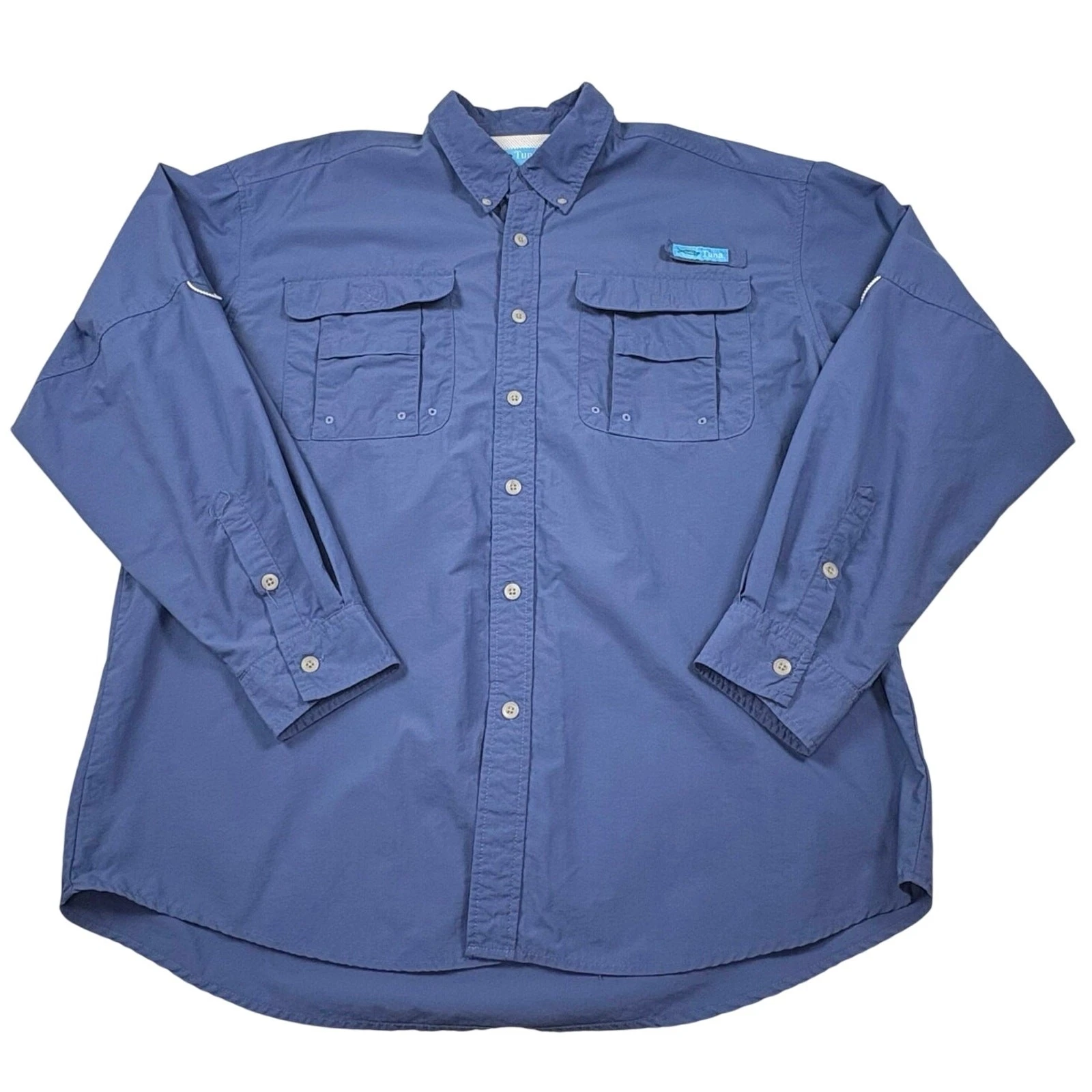 Tuna Fishing Shirt Men's XL Blue Long Sleeve Nylon Quick-Dry Waterproof Outdoor