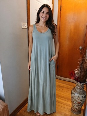 Soft Surroundings NWT Dress Maxi Sleeveless Treal Green Pockets Spring Summer M