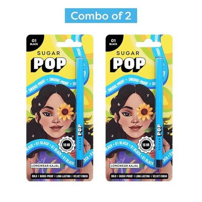 2x SUGAR POP Pencil Longwear Kajal | Vitamin E & Sunflower Seed Velvet Black