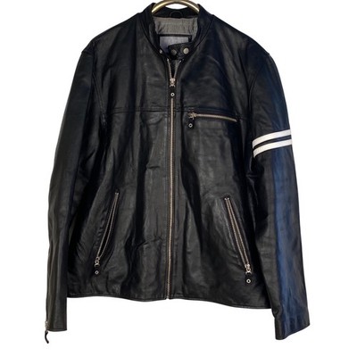 Wilsons Leather M Julian Black Motorcycle Racer Jacket with White Stripes XLT